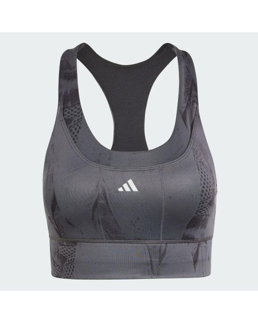 Adidas Gray Run Pocket Medium-support Aop Bra Iteration