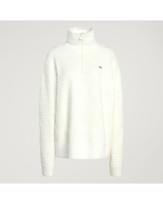 Adidas White Knitted Half-Zip Sweater