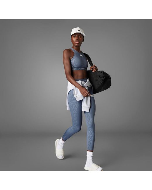 Adidas Gray Techfit Medium-Support High-Neck Print Bra
