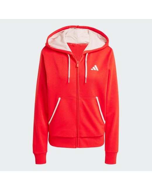 Adidas Red Essentials Color Pop French Terry Full-Zip Hoodie
