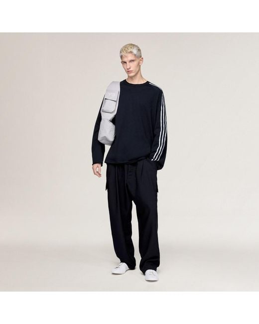 Camiseta Manga Larga Con Bordes Sin Rematar Y-3 3 Stripes Adidas de color Blue