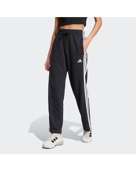 Adidas Black Essentials 3-Stripes Open Hem French Terry Pants