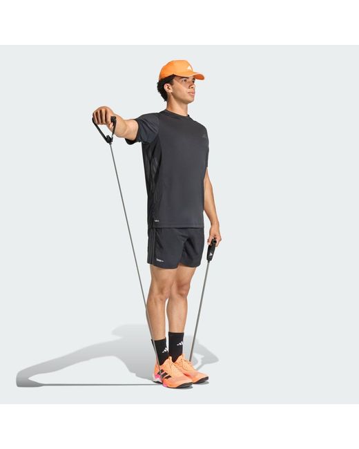 Adidas Black Tech Essentials Workout 3 Stripes T-Shirt for men