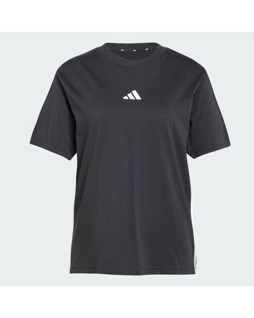 Adidas Black Essentials 3-Stripes Cotton T-Shirt