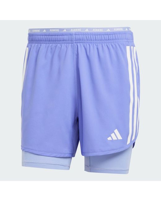 Adidas Blue Own The Run 3-Stripes 2-In-1 Shorts for men