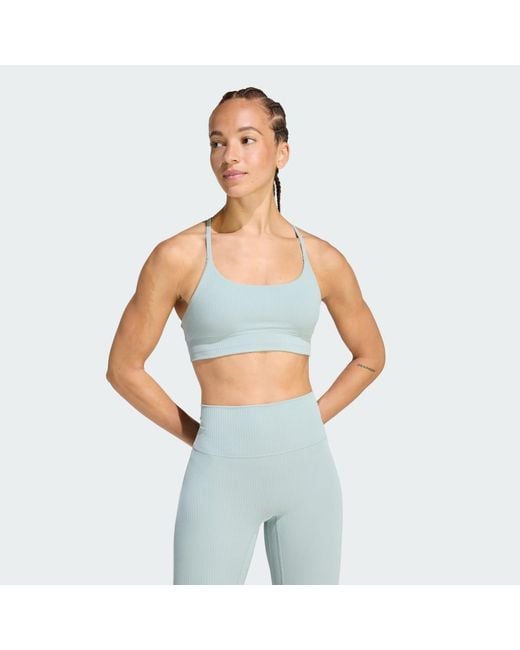 Adidas Blue All Me Light Support Rib Bra Long Line Bra