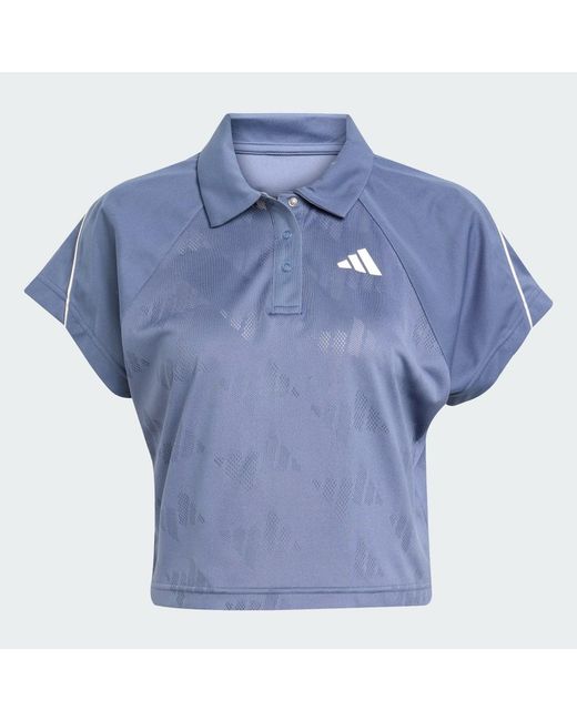 Adidas Blue Stadium 3-Stripes Tennis Inspired Jacquard Polo Tee