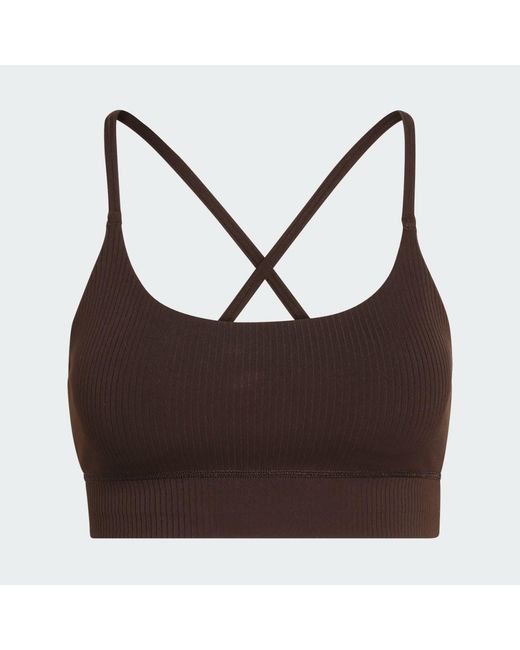 Adidas Brown All Me Light Support Rib Bra Long Line Bra