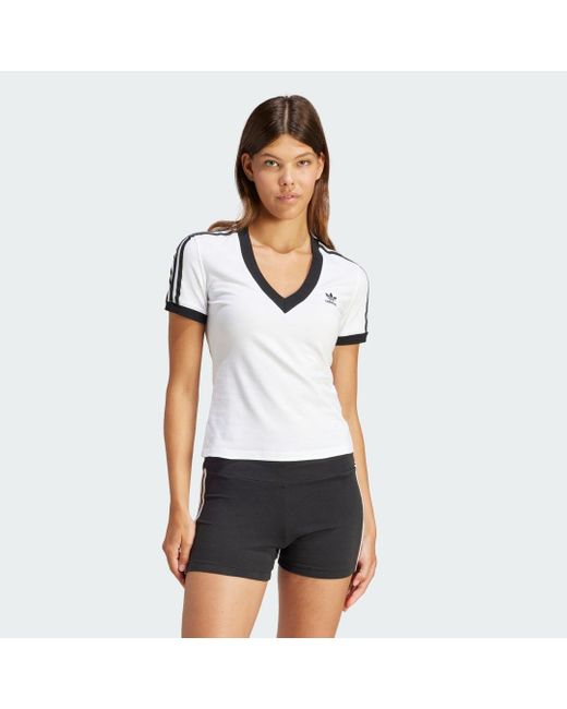 Adidas Originals White 3-stripes V-neck Slim T-shirt