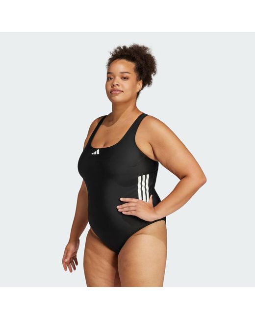 Adidas Black 3-Stripes C-Back Swimsuit (Plus Size)