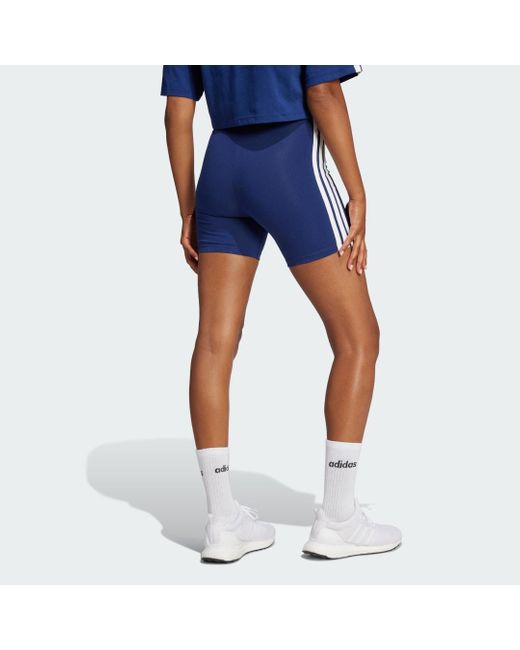 Adidas Blue Essentials 3-Stripes High Waisted Biker Shorts