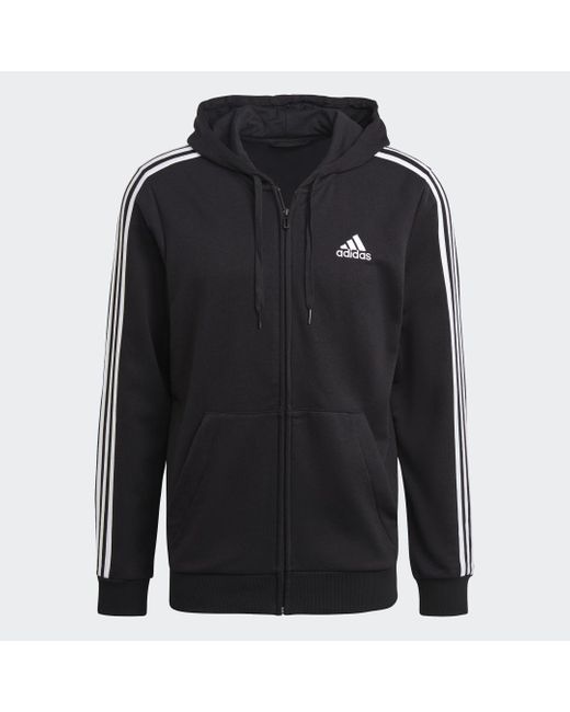 Felpa con cappuccio Essentials Fleece 3-Stripes Full-Zip di Adidas in Black da Uomo