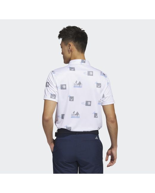 Adidas White Allover-Print Golf Polo Shirt for men