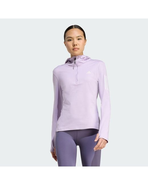 Adidas Purple Own The Run Winterized Hooded Half-Zip