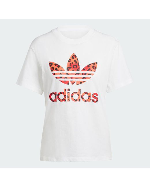 Adidas White Originals Leopard Luxe Trefoil T-shirt