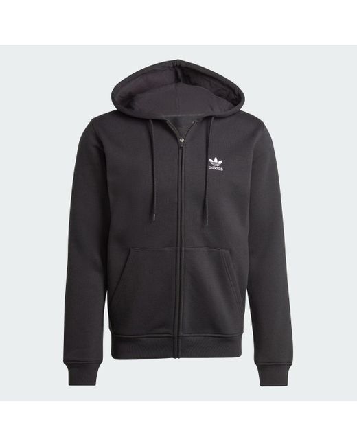 Adidas Originals Black Trefoil Essentials Full-Zip Hoodie for men