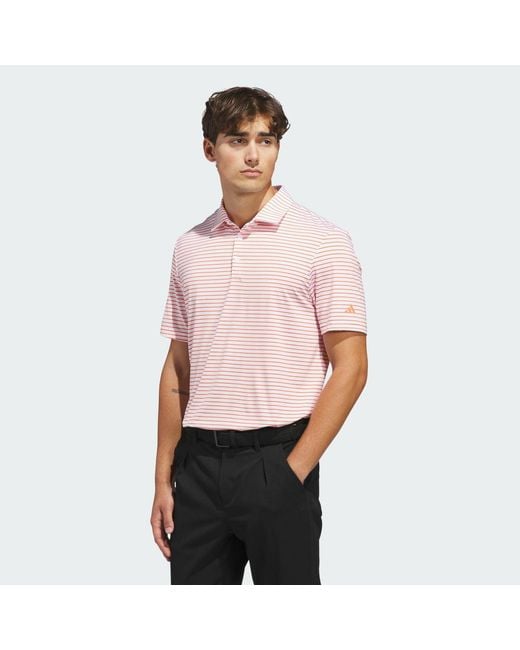 Adidas Pink Performance Two-Colour Stripe Polo Shirt for men