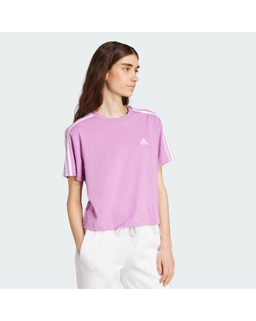 Adidas Purple Essentials 3-Stripes Single Jersey Crop Top