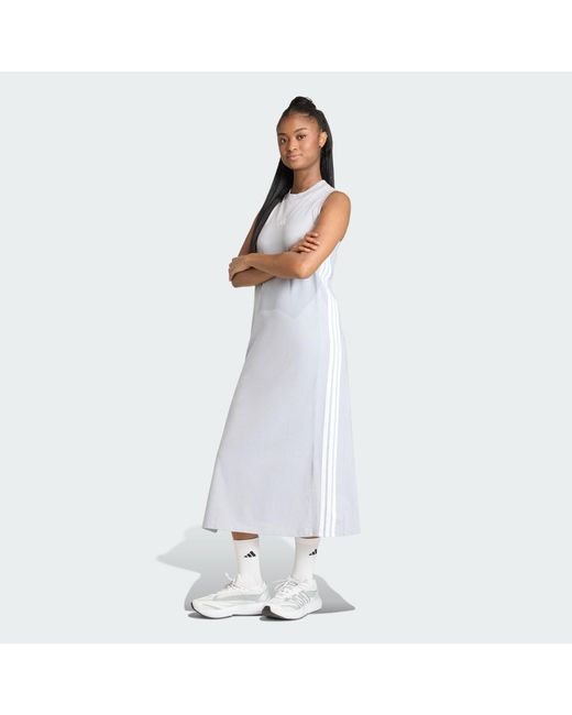 Adidas White Essentials 3-Stripes Long Racerback Dress
