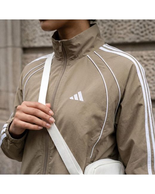 Adidas Natural Iconic Woven Tracktop With 3-Stripes