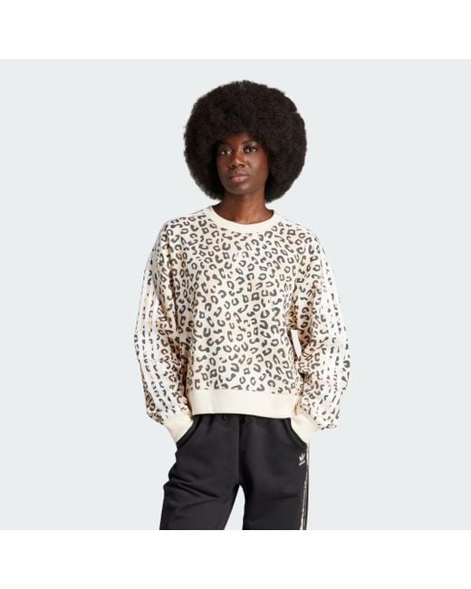 Adidas White Originals Leopard Luxe Trefoil Crew Sweatshirt