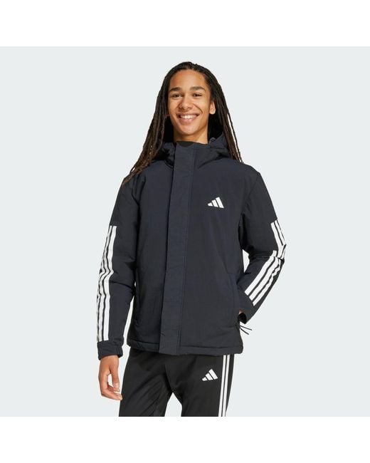 Adidas Black Climawarm 3-Stripes Insulated Hooded Jacket for men