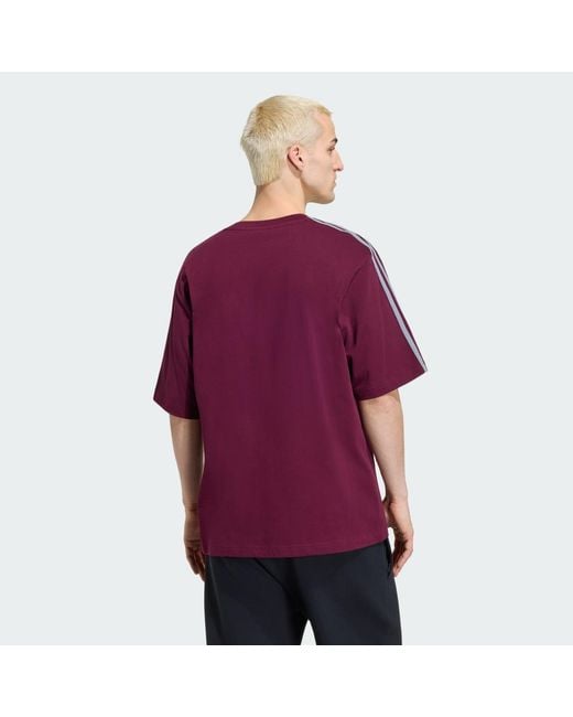 Adidas Purple Adicolor 3-Stripes Oversized T-Shirt for men