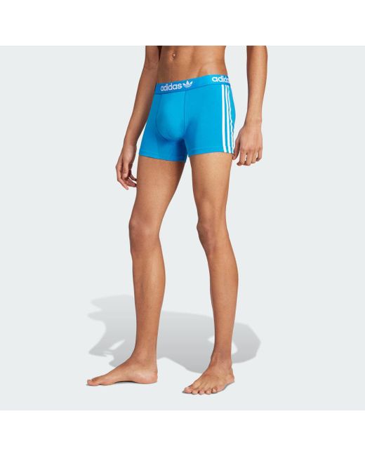 Comfort Flex Cotton 3-Stripes Trunk Underwear di Adidas in Blue da Uomo