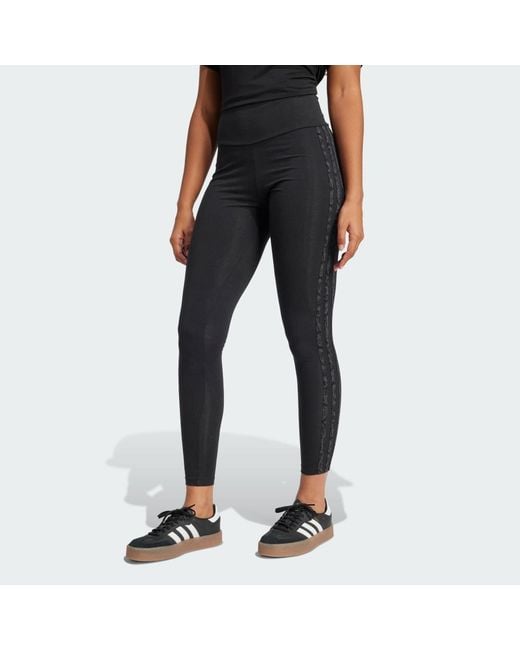 Adidas Black Snakeskin 3-Stripes Leggings