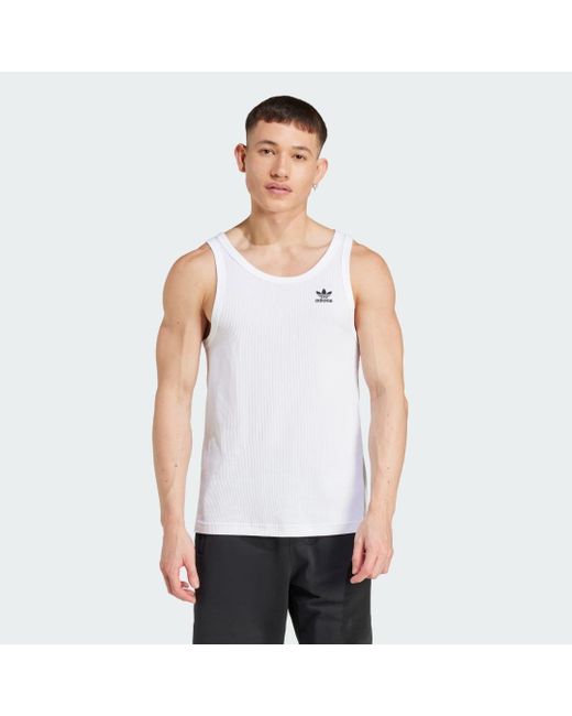 Adidas White Trefoil Essentials Tank Top for men