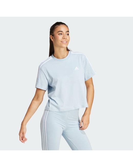 Adidas Blue Essentials 3-stripes Single Jersey Crop Top
