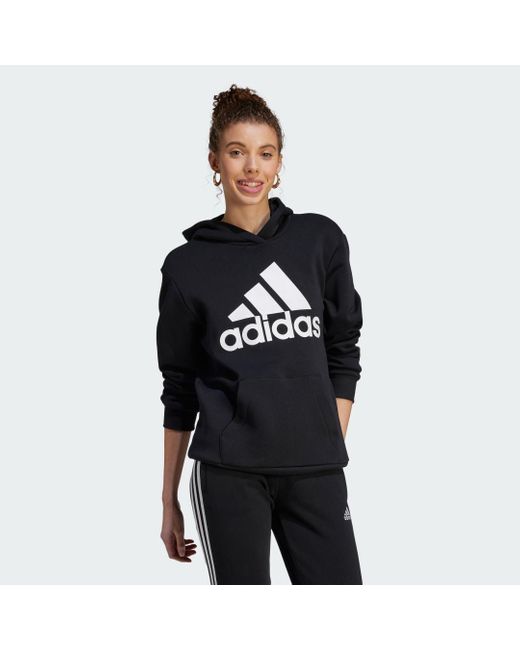 Felpa con cappuccio Essentials Logo Boyfriend Fleece di Adidas in Black