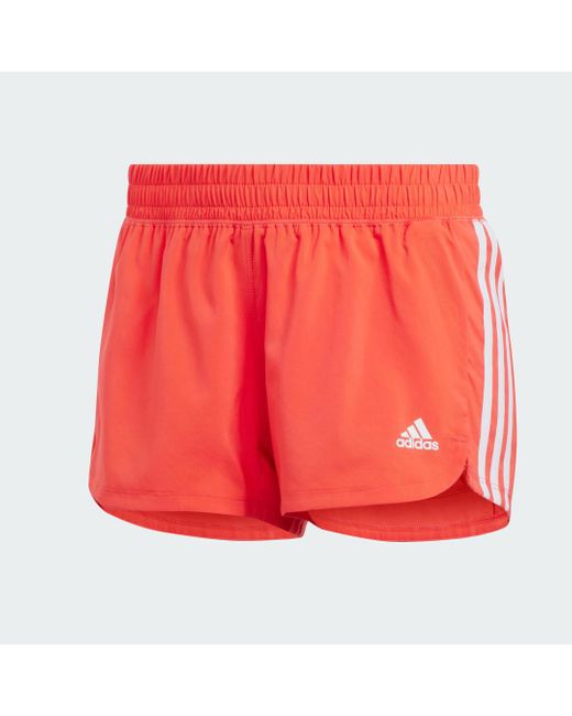 Adidas Red Pacer 3-Stripes Woven Shorts