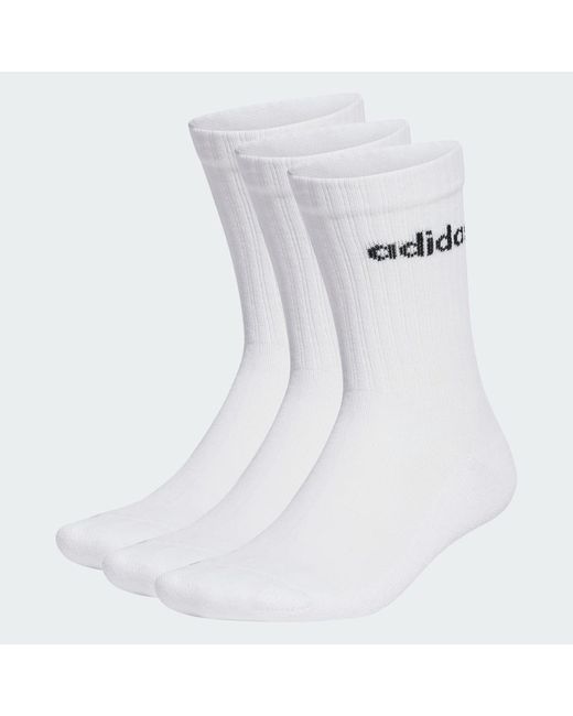 Adidas White Linear Crew Cushioned Socks 3 Pairs