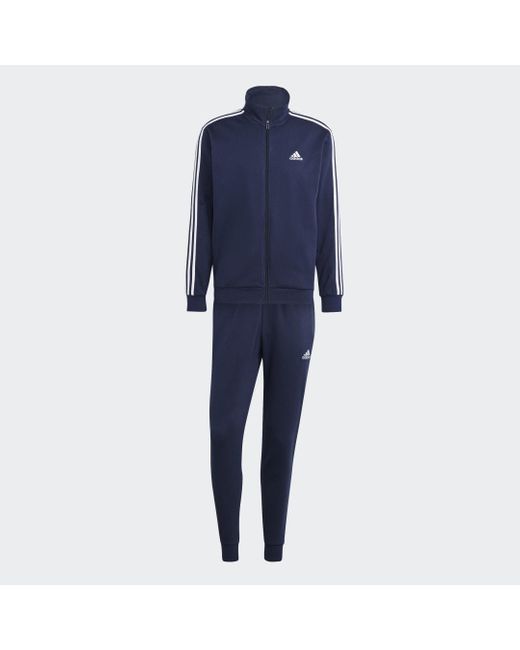 Adidas Blue Basic 3-Stripes Fleece Track Suit for men
