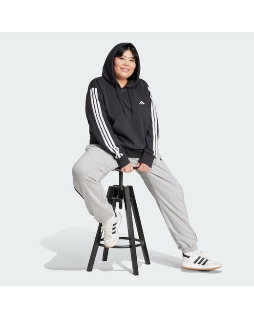 Adidas Black Essentials 3-Streifen French Terry Quarter-Zip Hoodie – Große Größen
