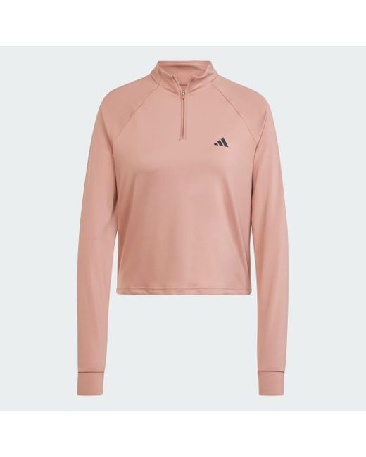 Adidas Red Train Essentials Minimal Branding 1/4-Zip Cover Up