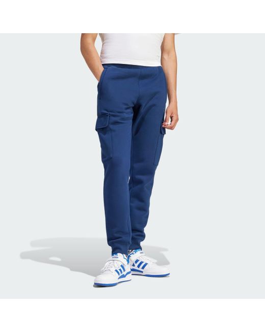 Adidas Blue Trefoil Essentials Cargo Joggers for men