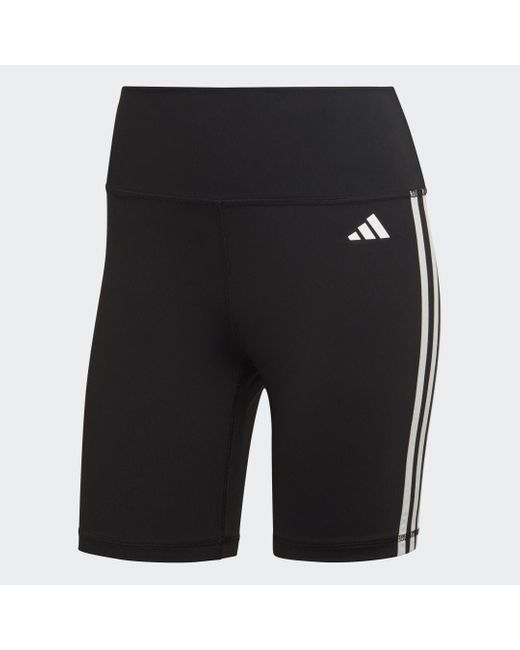 Adidas S Training Essentials 3 Stripes High Waisted Shorts Black Small