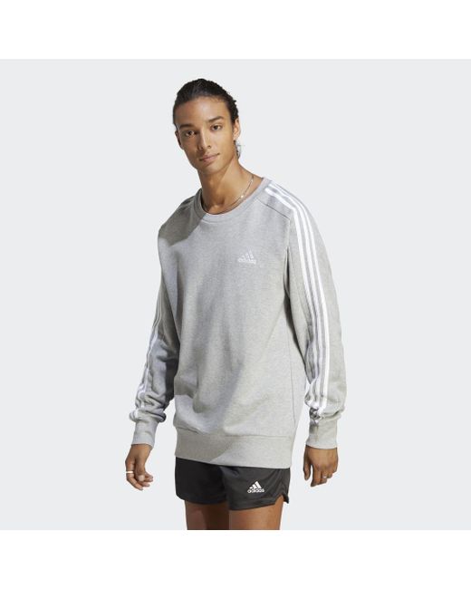 Adidas Essentials French Terry 3-stripes Sweatshirt in het Gray voor heren