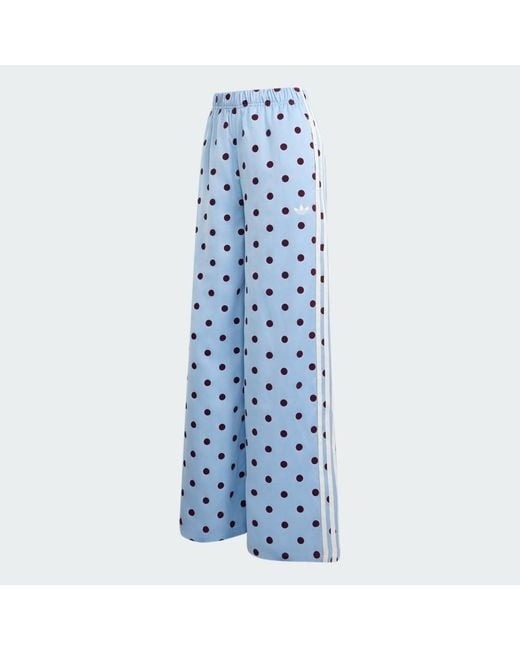 Adidas Originals Blue Satin Polka Dots Wide Leg Pant