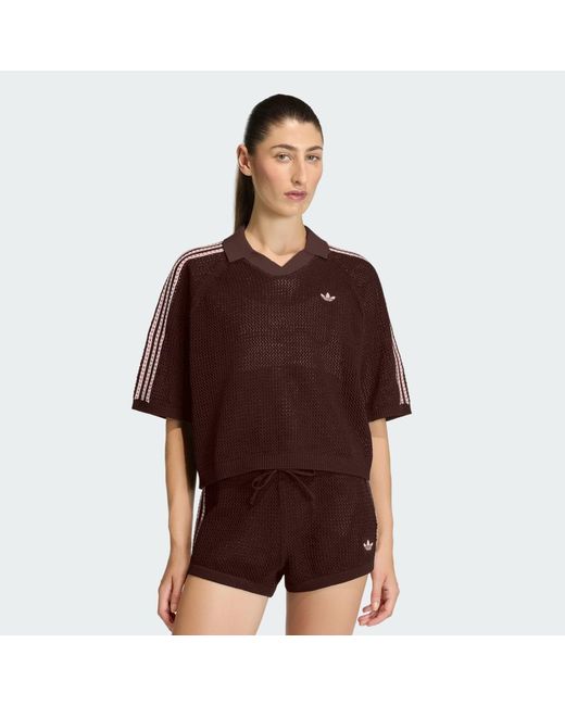Adidas Brown T-Shirt Adidas Knitted Crochet Polo