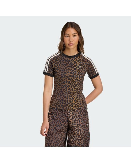 Camiseta Con Estampado De Leopardo Cali Adidas de color Brown
