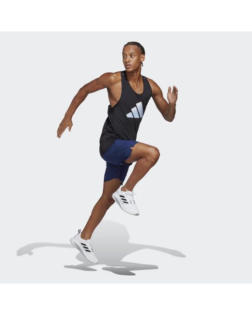 Adidas Blue Run Icons 3 Bar Logo Singlet for men