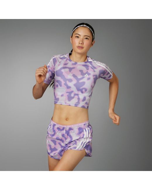 Adidas Purple Own The Run 3-stripes Allover Print T-shirt