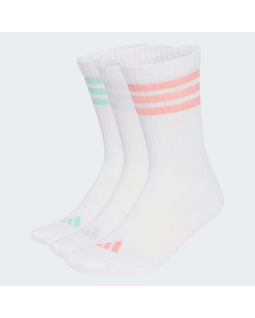 Adidas White 3-Stripes Cushioned Crew Socks 3 Pair Pack