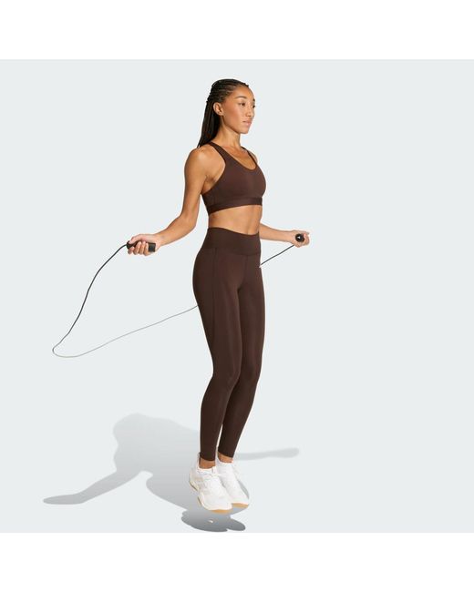Adidas Brown Optimé Essentials Stash Pocket Full-Length Leggings