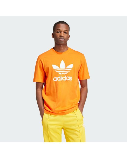 Adidas Orange Adicolor Trefoil T-shirt for men