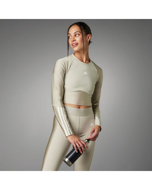 Adidas Gray Hyperglam Shine Training Crop Long-sleeve Top