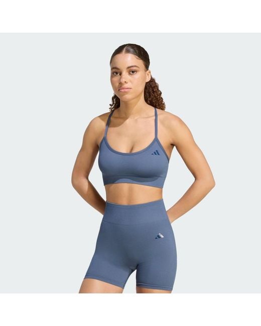 Adidas Blue Workout Essentials Light-Support Knit Bra
